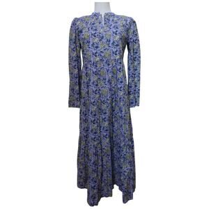 Madison Mathews Floral Print Cotton Boho Long Sleeves Midi Dress Size XS